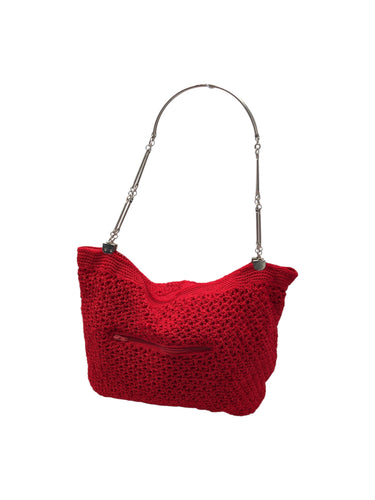 Bolso estilo Hobo en Tela color Roja. De asas metalicas. Articulo de doble uso.