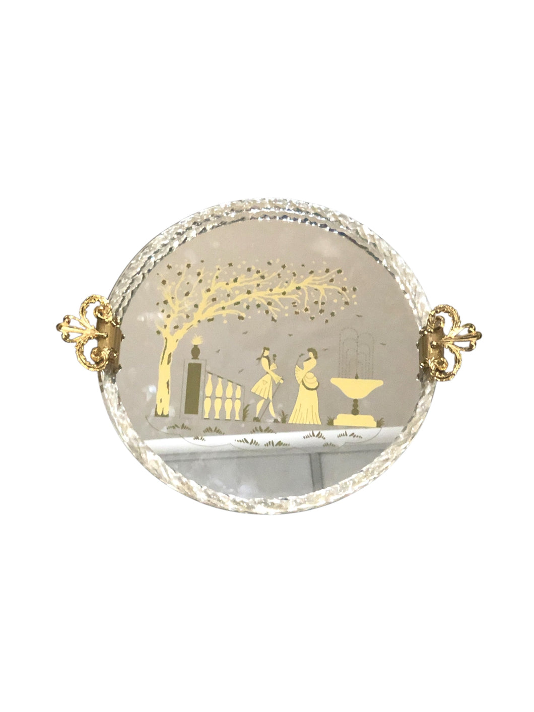 Bandeja para servir italiana de cristal soplado de oro de Murano Barovier con espejo grabado, década de 1940