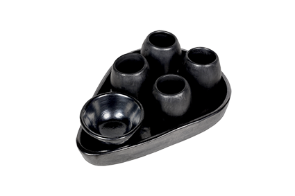Juego de mezcaleros de barro negro