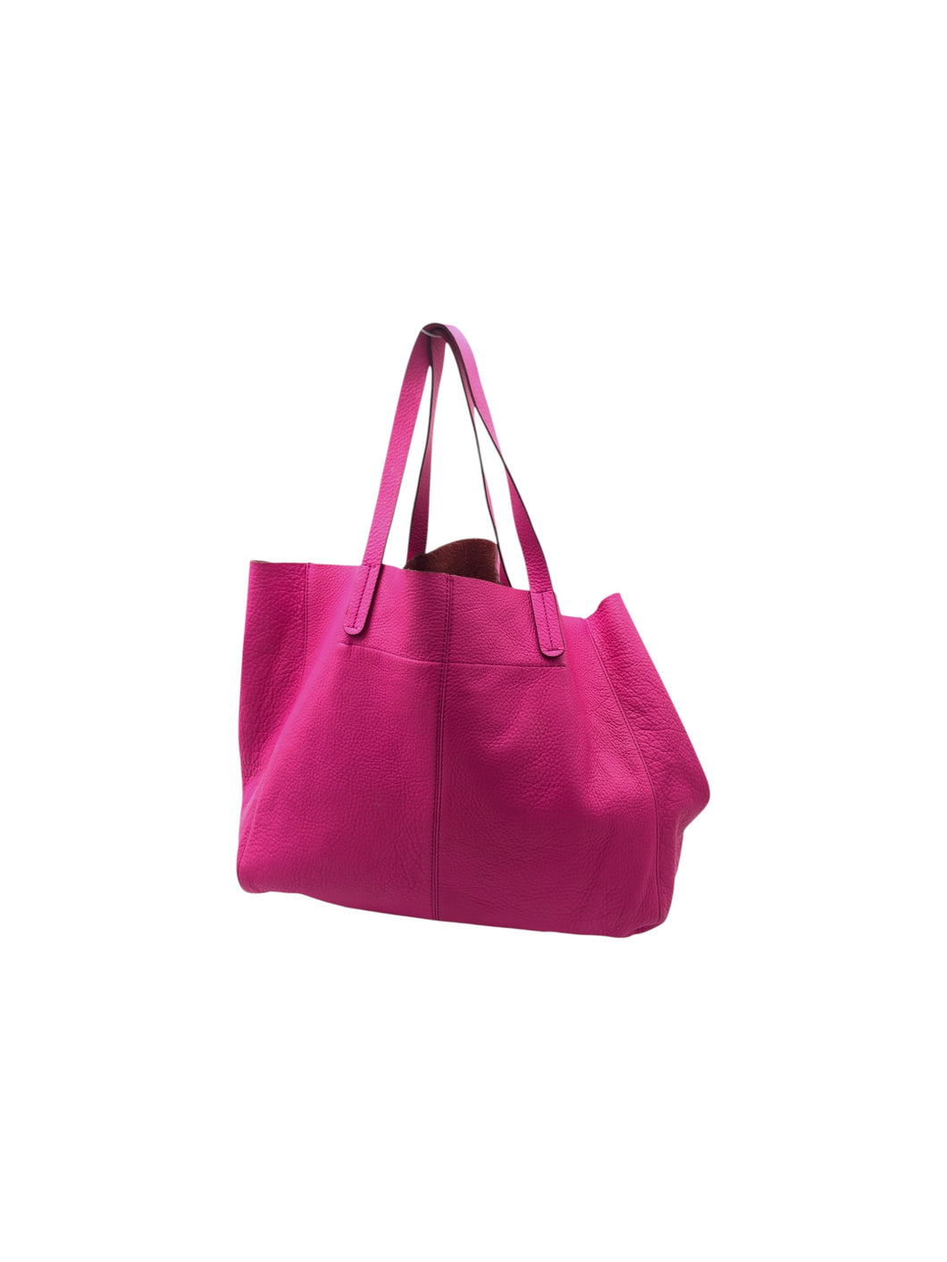 Bolso estilo Tote en Cuero color Rosa. De asas. Artículo de doble uso.