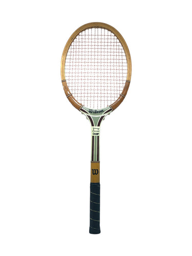 Raqueta de Tenis Jimmy Connors Champ marca Wilson en Madera, color Café, talla 4 1/4. Artículo de doble uso.