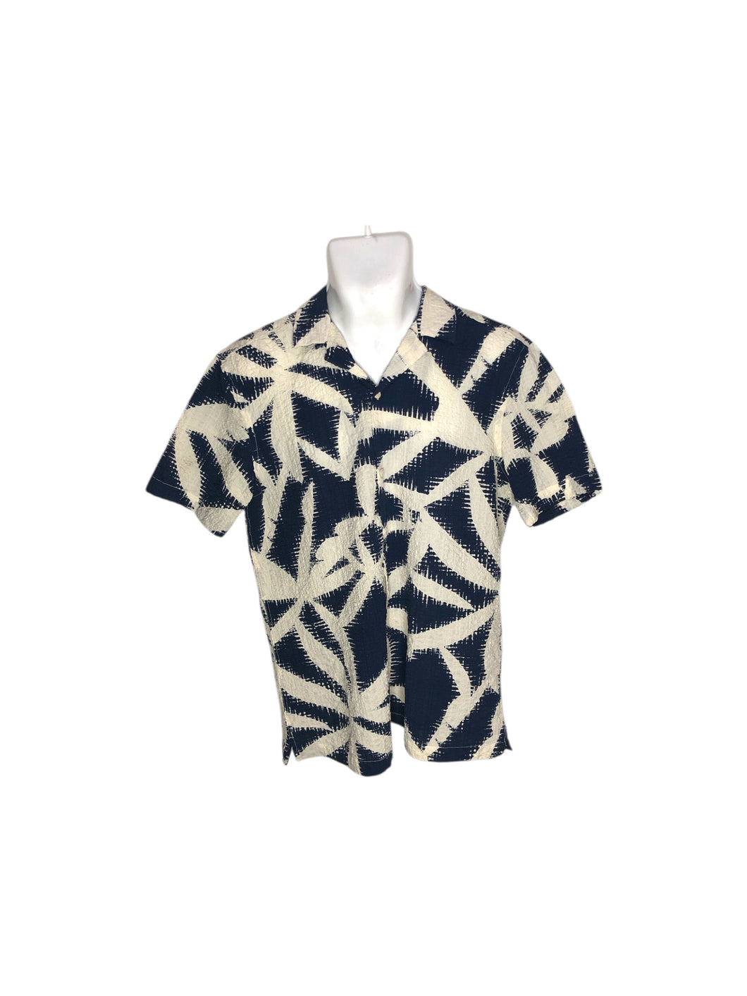 Camisa Casual marca ZARA en Algodón, color Blanco con azul marino, talla 38. De botones. Artículo de doble uso.