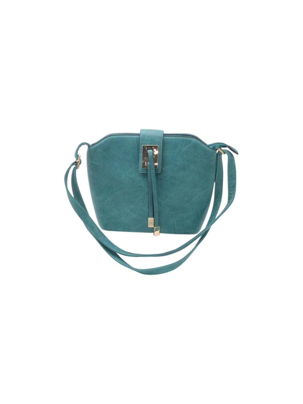 Bolso estilo Flap en Vinipiel color Turquesa. De correa ajustable. Artículo de doble uso.