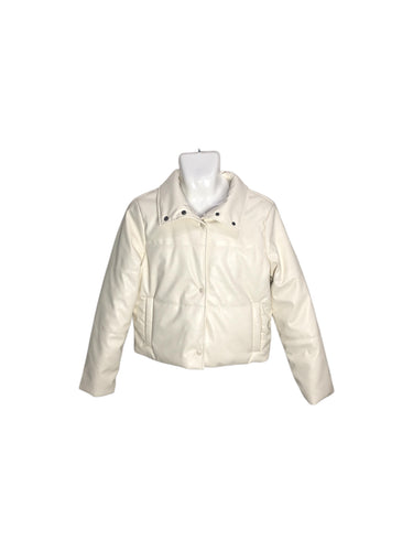 Chamarra Casual marca Contempo en Vinipiel, color Blanco, talla M. De botones. Artículo de doble uso.