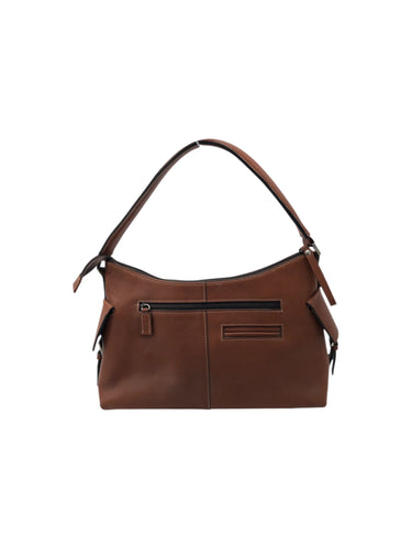 Bolso estilo Satchel marca Belt en Vinipiel color Café. De asa. Artículo de doble uso.