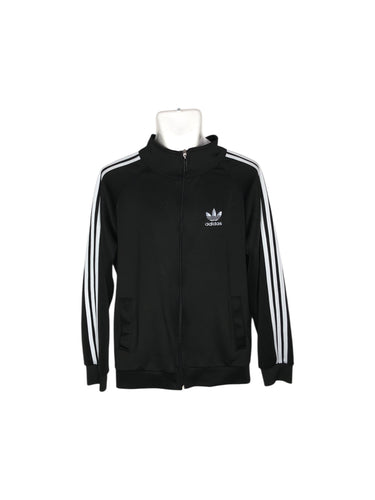 Chamarra Deportiva marca Adidas en Poliéster, color Negro con blanco, talla L. De cierre. Artículo de doble uso.