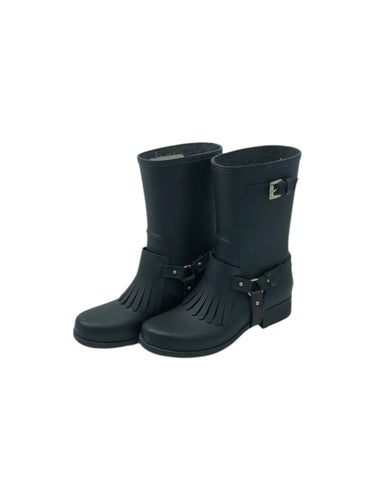 Botas De lluvia marca Massimo Dutti en PVC, color Negro, talla 23. Con decoración de flequillos. Artículo de doble uso.