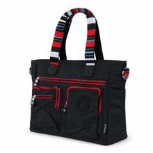 Cargar imagen en el visor de la galería, Bolsa Tote KIPLING color Negro, Asas a Rayas Multicolor y Bolsillos Frontales con Cremallera | Segunda mano
