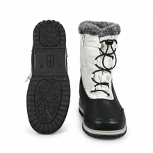Cargar imagen en el visor de la galería, Botas de Invierno WEATHERPROOF color Blanco y Negro, Talla 25, Borde Afelpado y Cierre Lateral | Segunda mano