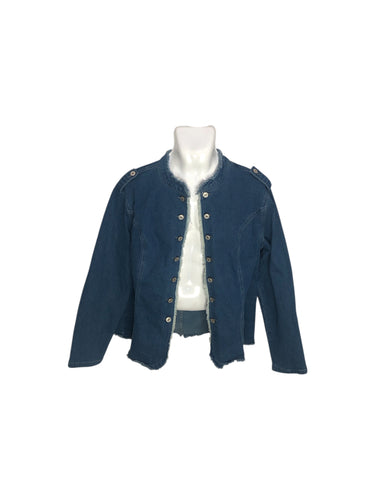 Chamarra Casual marca JEANS en Mezclilla, color Azul, talla XL. De botones. Artículo de doble uso.