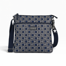 Load image into Gallery viewer, Bolsa Crossbody TOMMY HILFIGER, Monograma Azul Marino, Correa Ajustable y Bolsillo Frontal | Segunda mano