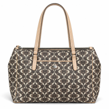 Cargar imagen en el visor de la galería, Bolsa Tote COACH para Mujer, Estampado Monograma color Café, Asas Beige y Cierre Superior | Segunda mano
