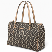Cargar imagen en el visor de la galería, Bolsa Tote COACH para Mujer, Estampado Monograma color Café, Asas Beige y Cierre Superior | Segunda mano