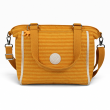 Cargar imagen en el visor de la galería, Bolsa Kipling color Mostaza con Diseño a Rayas, Asas Dobles y Correa Ajustable | Segunda mano