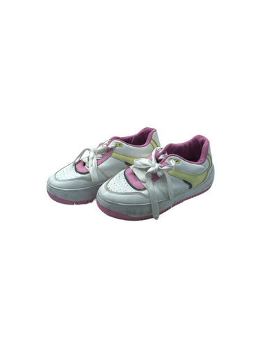 Tenis Casuales marca 18 Forever en Vinipiel, color Blanco con rosa, talla 25. De cordones ajustables. Artículo de doble uso.