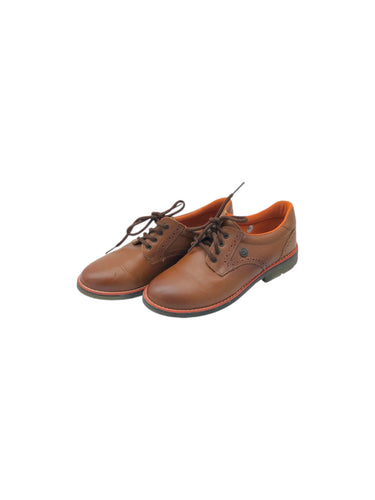 Zapatos Formales marca Audas en Vinipiel, color Café, talla 23. De cordones ajustables. Artículo de doble uso.
