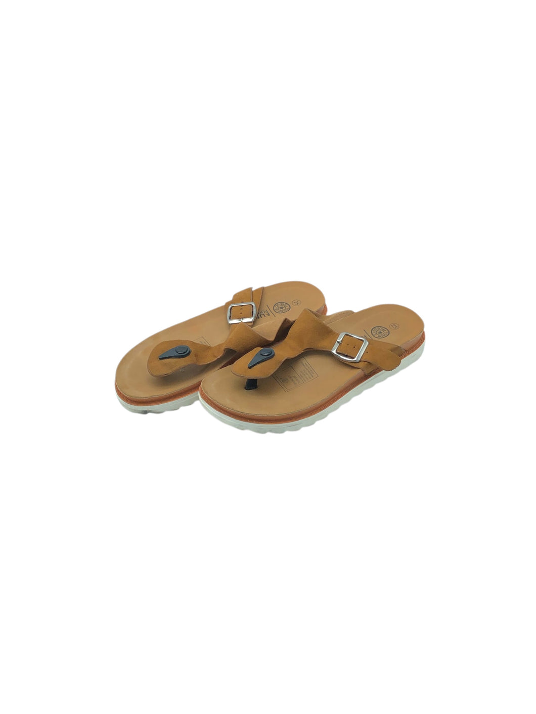Sandalias Casuales marca Furor en Gamuza, color Café, talla 25. Con diseño pata de gallo. Artículo de doble uso.