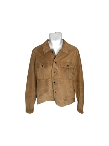 Chamarra Casual marca SCAPPINO en Gamuza, color Camel, talla M. De botones. Artículo de doble uso.