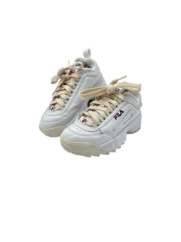 Tenis infantiles color blanco de agujeta / suela gruesa marca fila talla 19 artículo de doble uso en buen estado