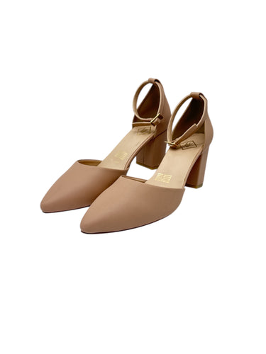 Zapatillas color maquillaje diseño en punta cerrada estilo de pulsera al tobillo tacón de 7 cm talla 26 Artículo de doble uso