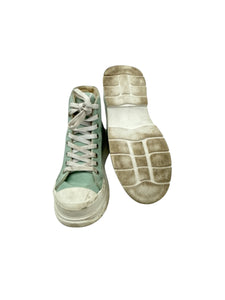 Tenis diseño en bota textura de tela en color menta con agujetas Talla 22 Artículo de doble uso