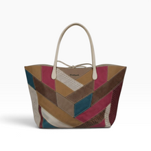 Load image into Gallery viewer, Bolsa Tote Desigual para Mujer, Diseño Geométrico Multicolor con Texturas, Asas Largas y Gran Capacidad, Buen Estado | Segunda mano