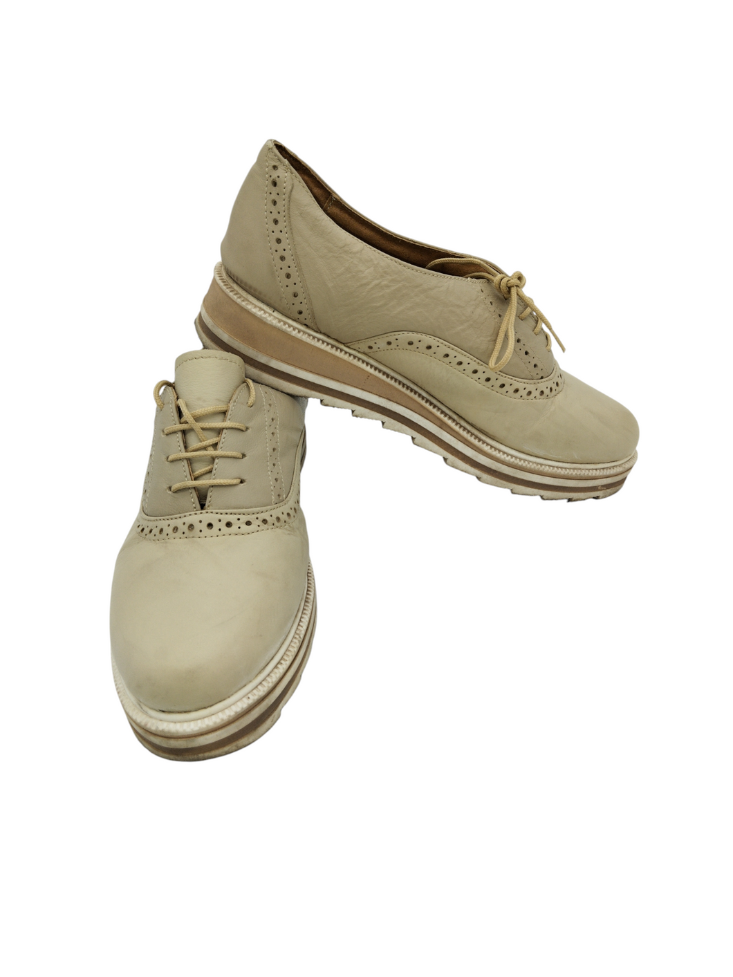 Zapato beige de agujeta casual SHABAT corte vacuno y sintético  #24.5 suela manchada ¡Doble uso!