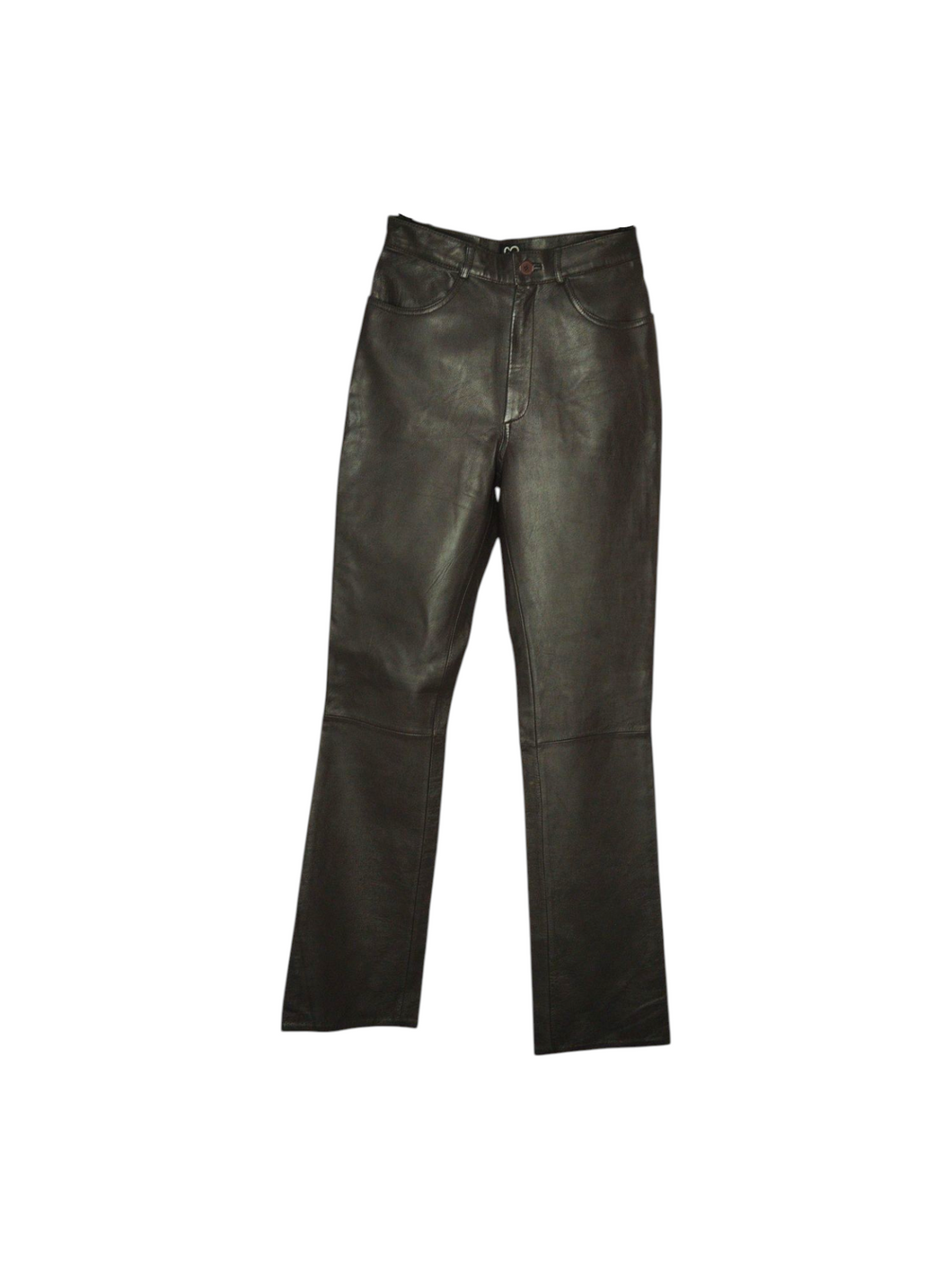 Pantalón de poliéster color chocolate con bolsas delanteras. Talla 4. Artículo de doble uso.