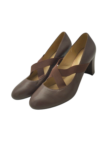 Zapatos estilo casual color café con correas ajustables de resorte suela de goma y tacón de 7cm marca NATURALIZER para dama talla 37.5eur (24mx) artículo de doble uso en buen estado