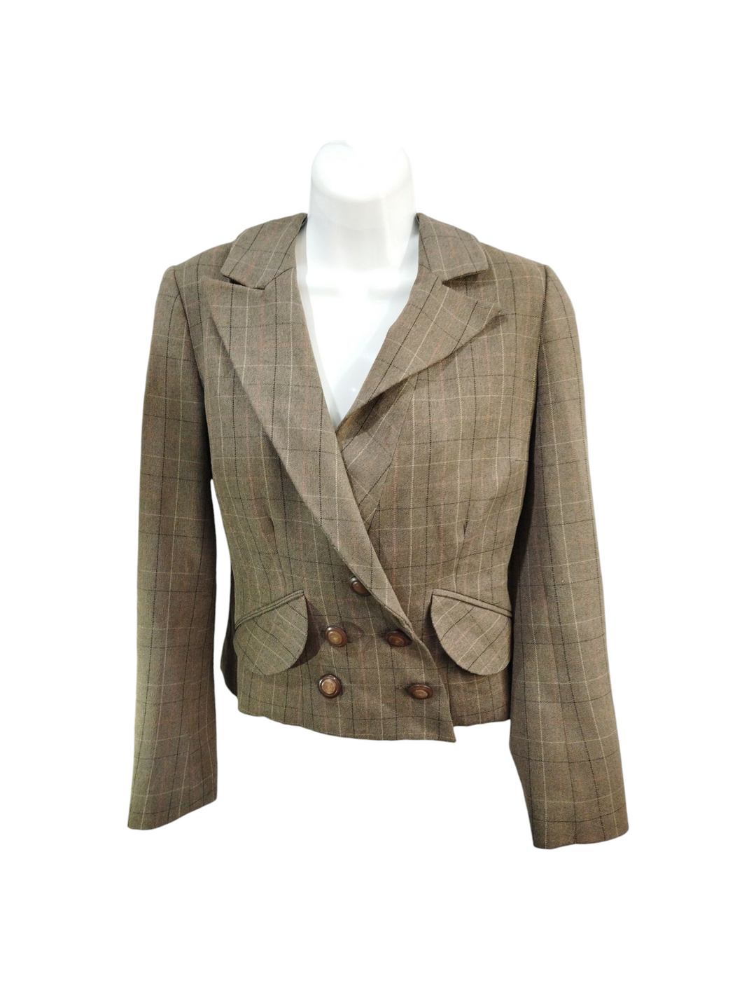 Blazer estilo casual color café con botones marca C&A para dama talla chica artículo de doble uso en buen estado