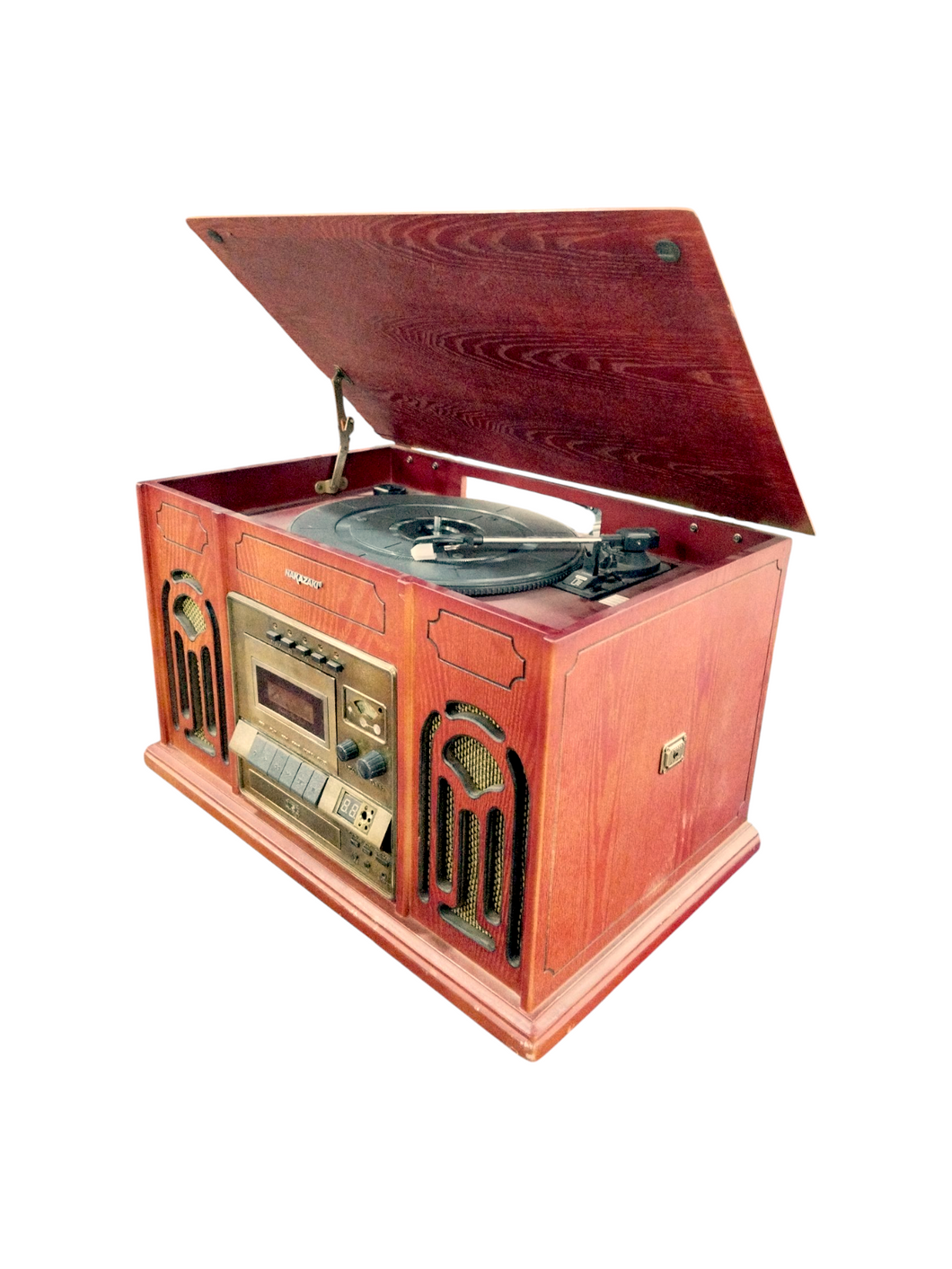 Centro de entretenimiento musical vintage incluye tocadiscos lector de cd y cassettes artículo de doble uso en buen estado