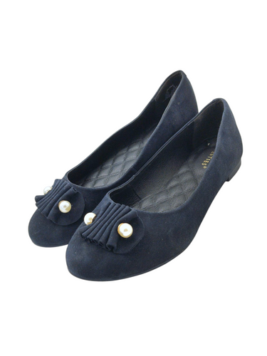 Zapatos estilo flats color azul de gamuza con moño decorativo y suela de goma marca WESTIES para dama talla 26 artículo de doble uso en buen estado