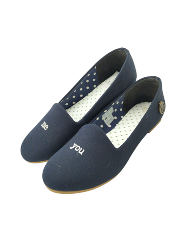 Zapatos estilo flats color azul de tela con suela de goma marca LOLY para dama talla 24.5 artículo de doble uso en buen estado