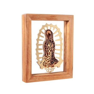 Virgen de madera con marco