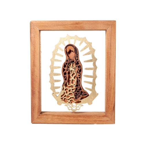 Virgen de madera con marco